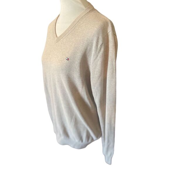 Tommy Hilfiger V-Neck Sand Colored Long Sleeve 100% Cotton Sweater Size M - Picture 7 of 11